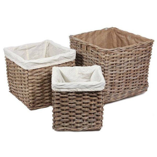 Red Hamper Lined Square Wicker Log Carrier on Wheels Wayfair.co.uk